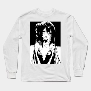 Black and white Gothic Anime Girl Long Sleeve T-Shirt